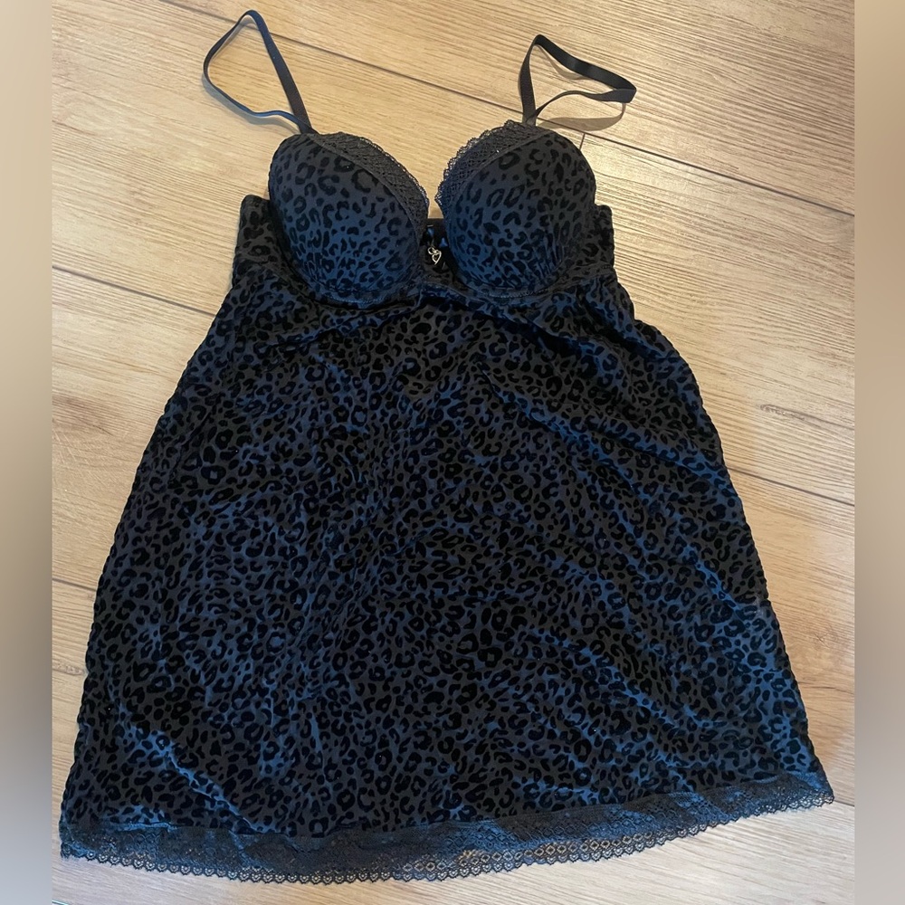 Black Leopard Print Lingerie Dress